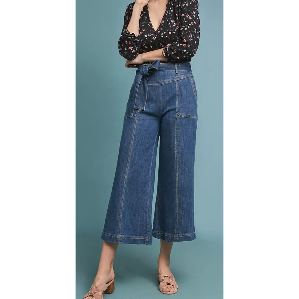 Pilcro Anthropologie High-Rise Wide-Leg Cropped Belted Jeans Sz 28